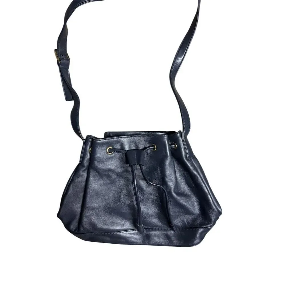 Giani Bernini Women's Blue Leather Hobo Bag w/ Drawstring Closure